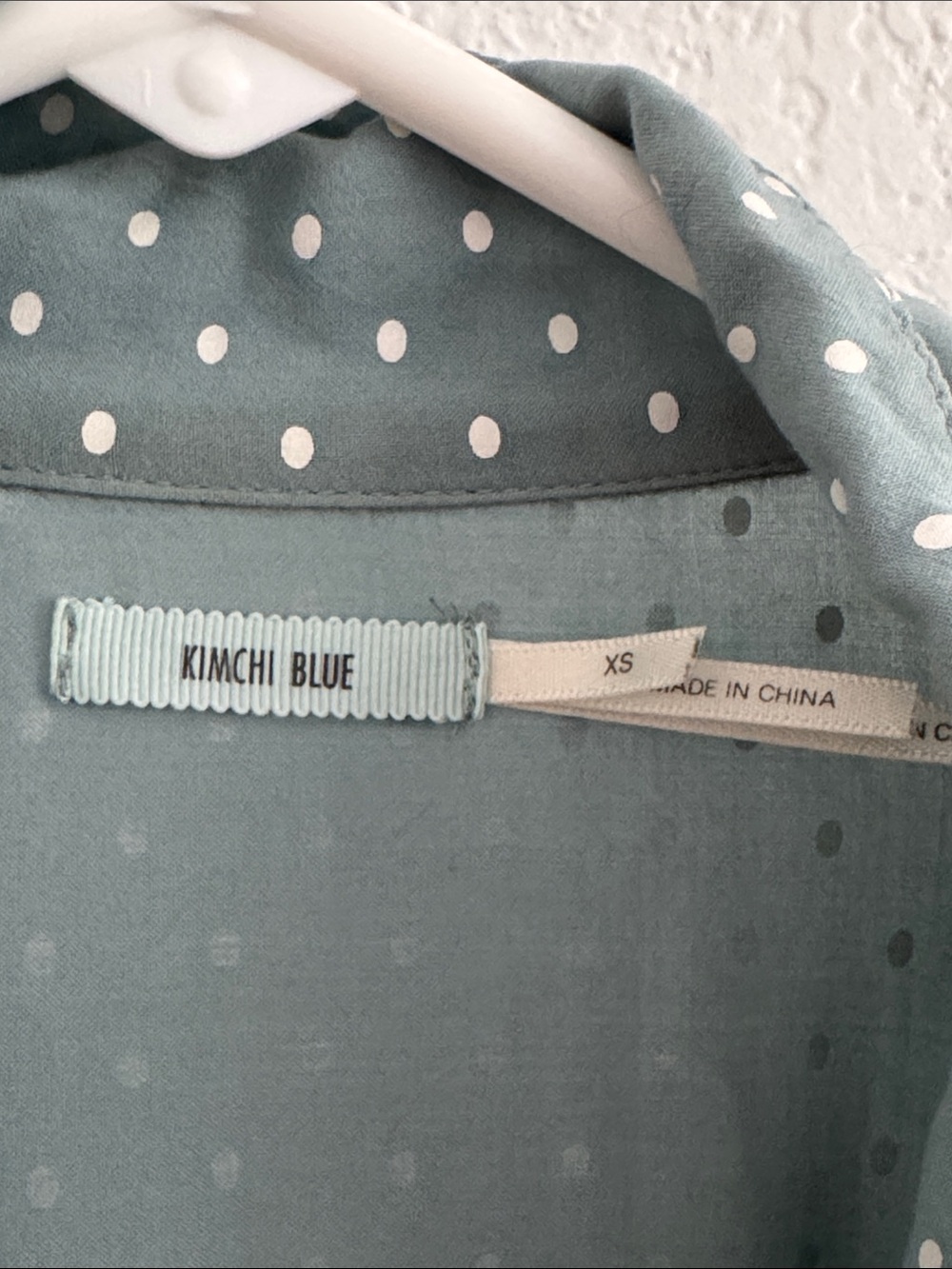 Kimchi Blue Sage Green Polka Dot Button-Front Mini Dress Sz XS Lightweight - Picture 5 of 9